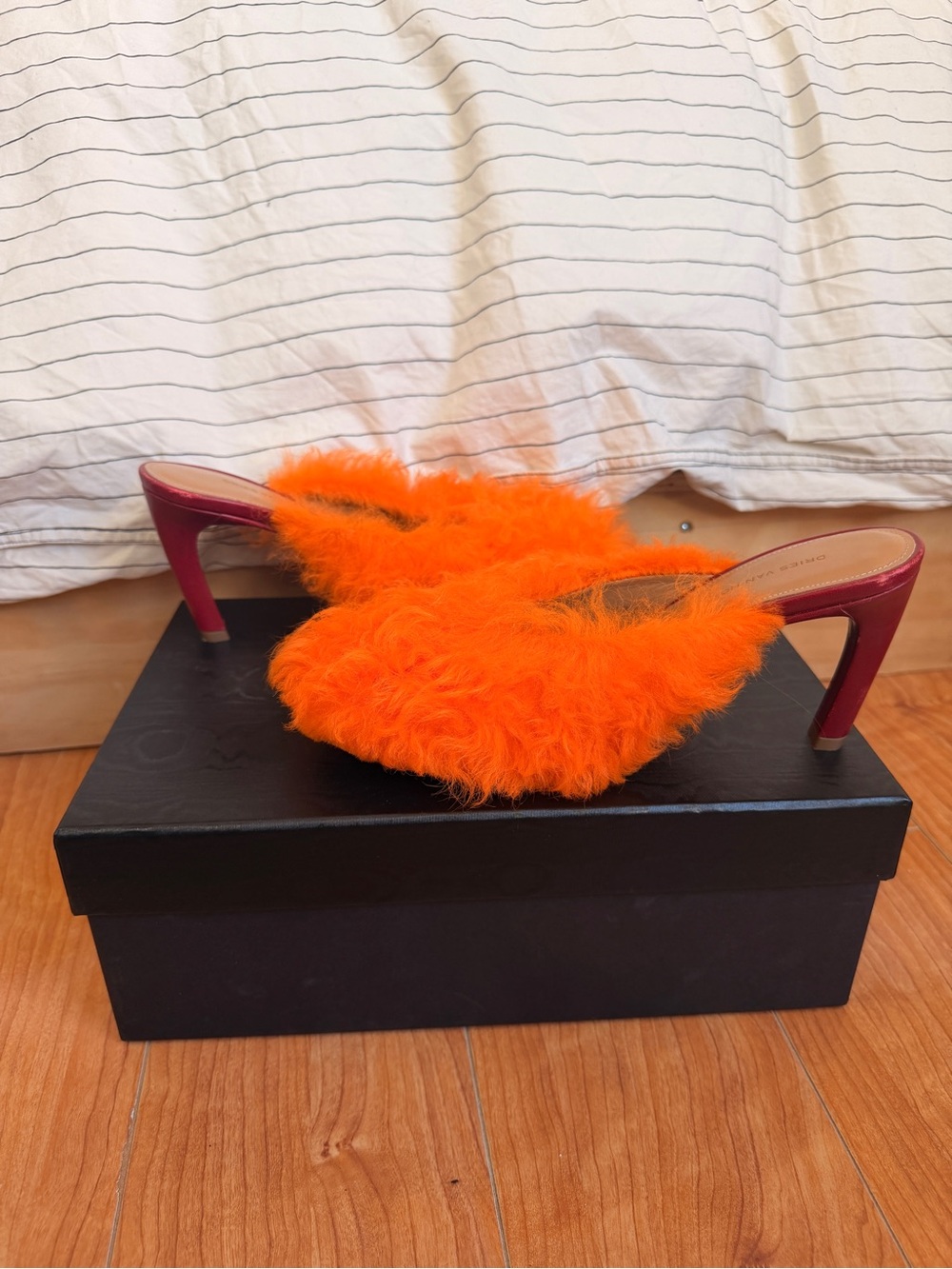 Dries Van Noten Orange Furry Heel